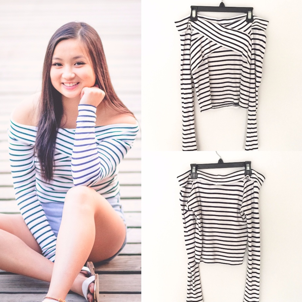 Topshop Stripe Off the Shoulder Crop Top