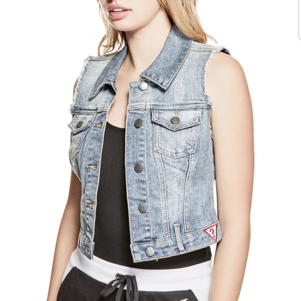 Guess Denim crop sleeveless jacket