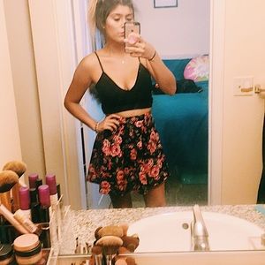 Black&Pink Floral skater skirt