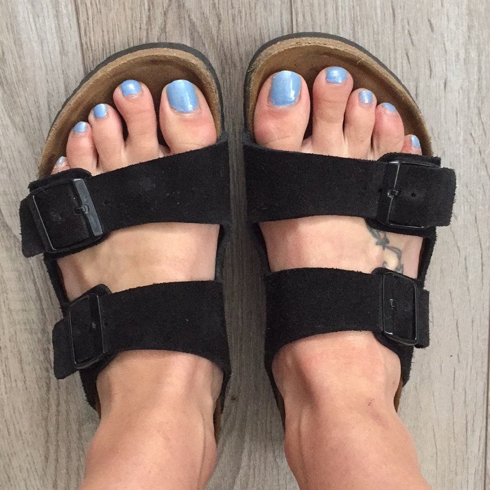 Black suede Birkenstocks