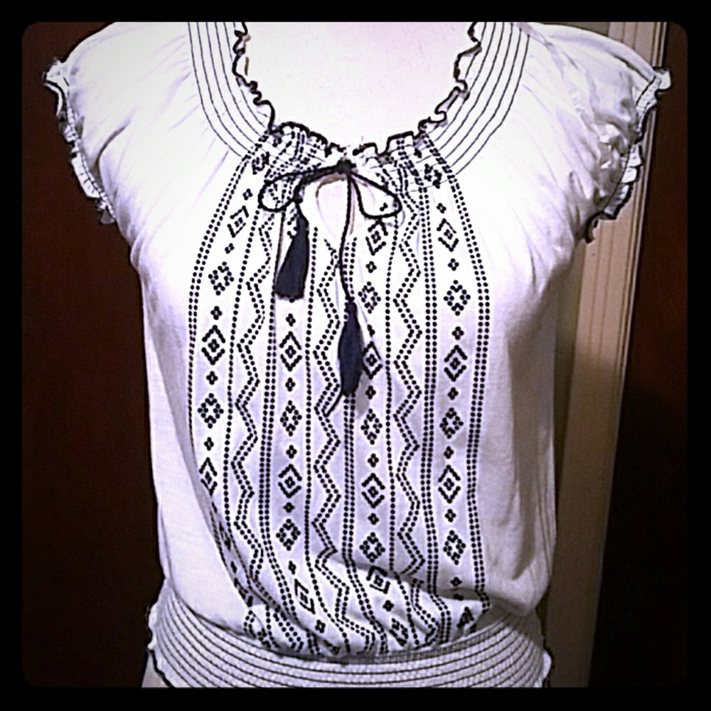 White and blue top