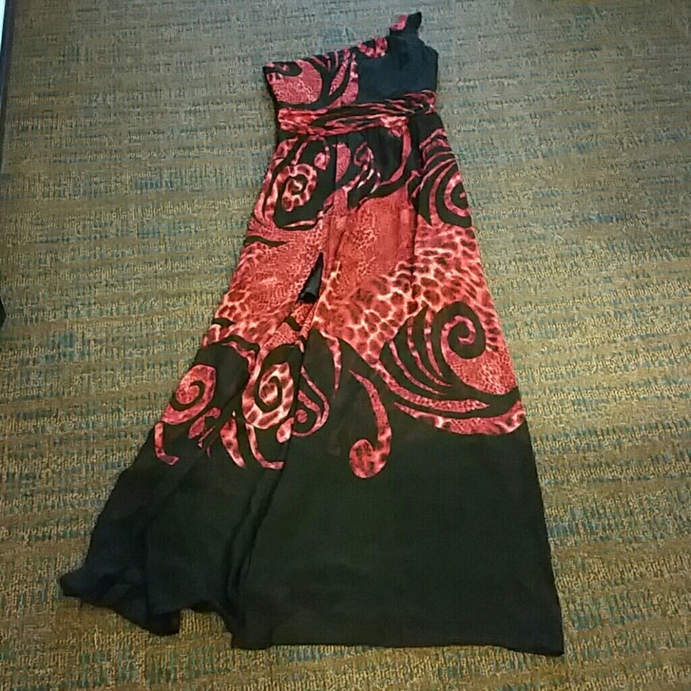 Red and Black Maxi dress with slit