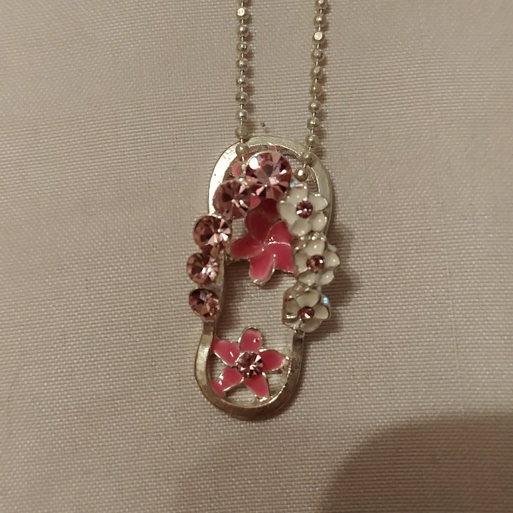 Pink and white flip flop necklace