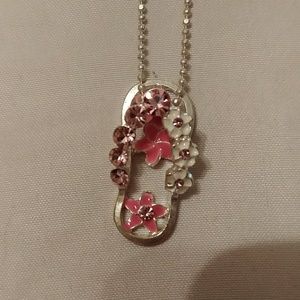 Pink and white flip flop necklace