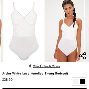 Pretty Little Thing white lace thong bodysuit