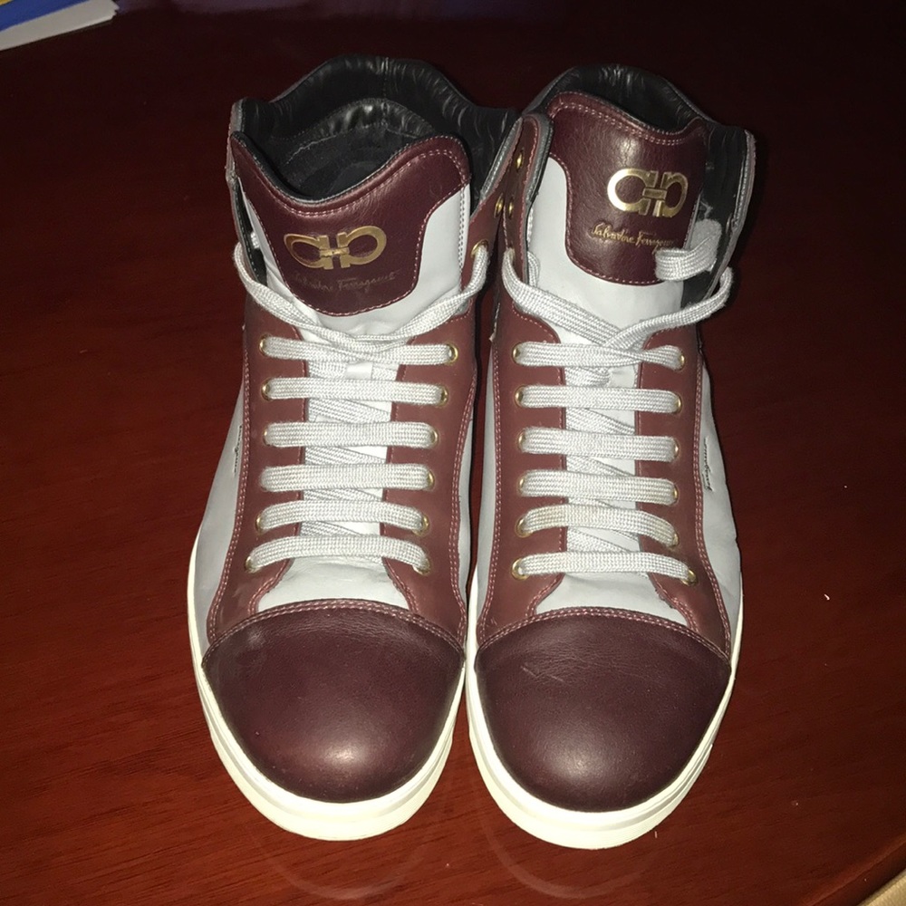 Men's size 10 1/2 Ferragamo shoes (Maroon & Gray)