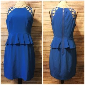 Bisou Bisou blue dress with open sleeve detail