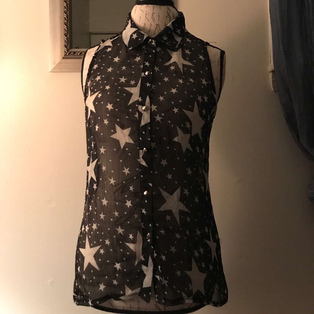 Sheer black top with white stars