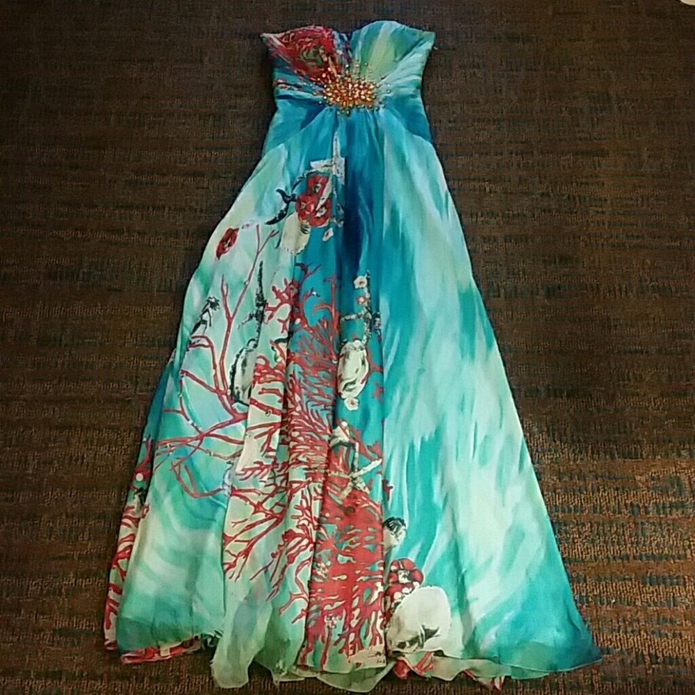 Stunning Turquoise Strapless Chiffon A-line Gown