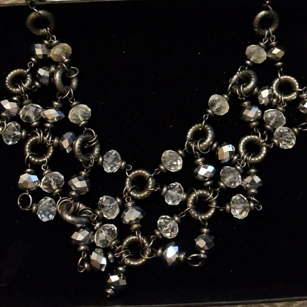 Dark Grey Crystal Bib Necklace