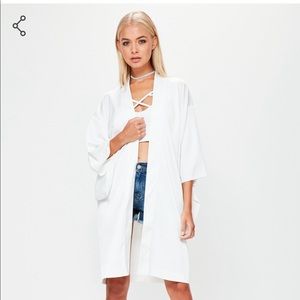 Misguided white satin flared sleeve kimono jacket