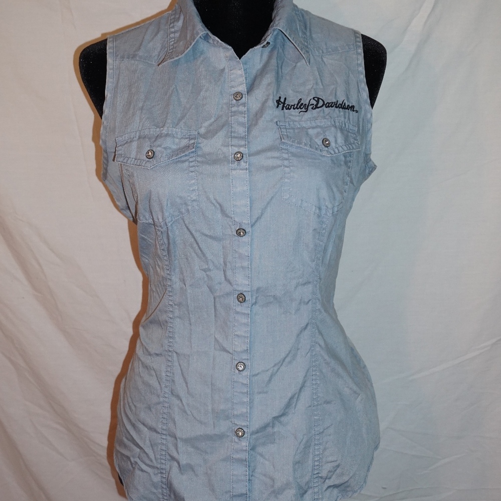 HARLEY-DAVISON WOMENS SLEEVELESS BUTTON UP