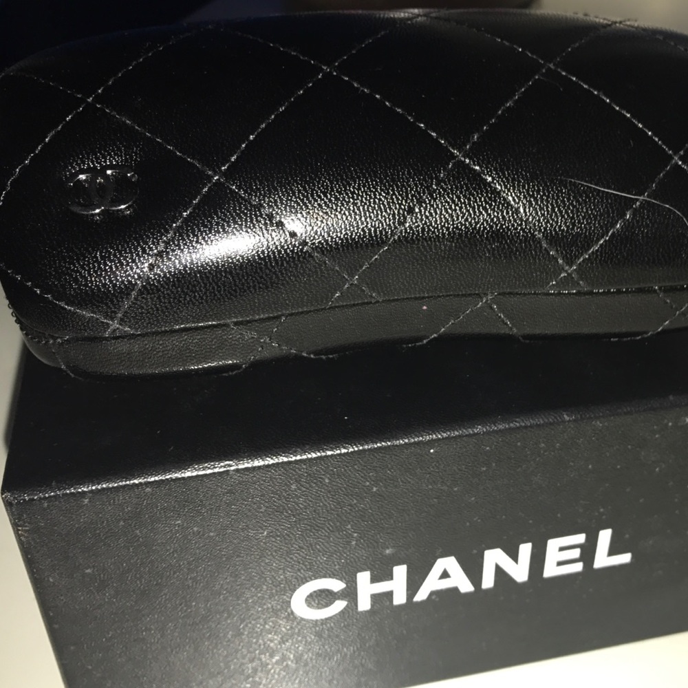 Chanel black Tweed and Quilted Leather Sunglasses