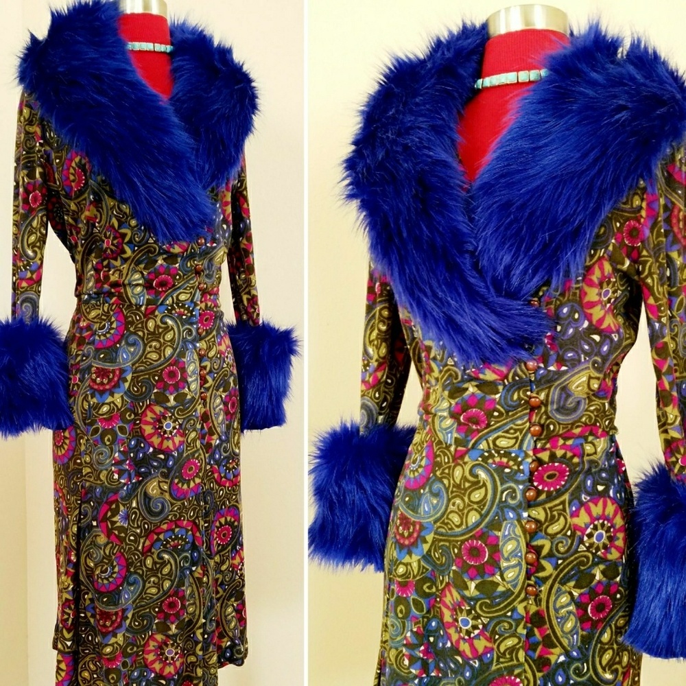 SOLD Rockstar Hippie Vegan Fur Tapestry Dress