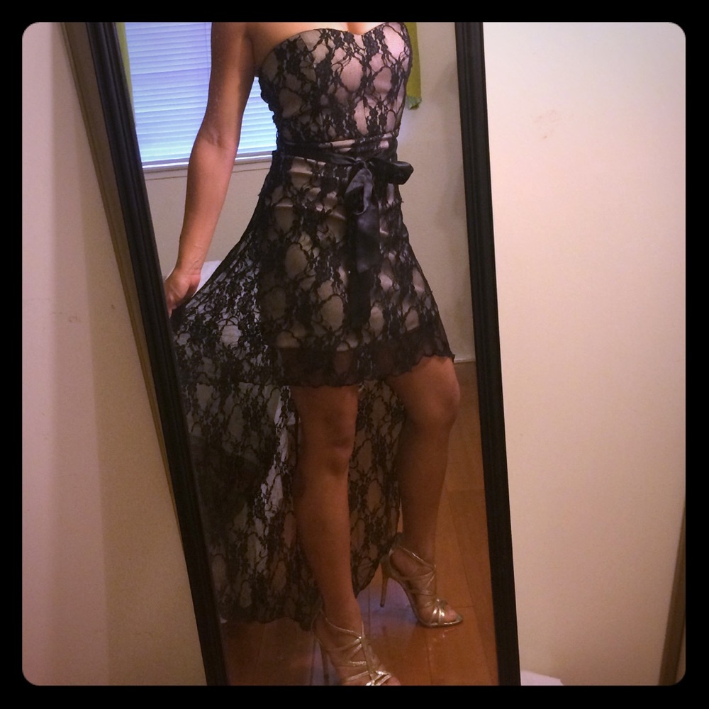 High low black handmade lace dress