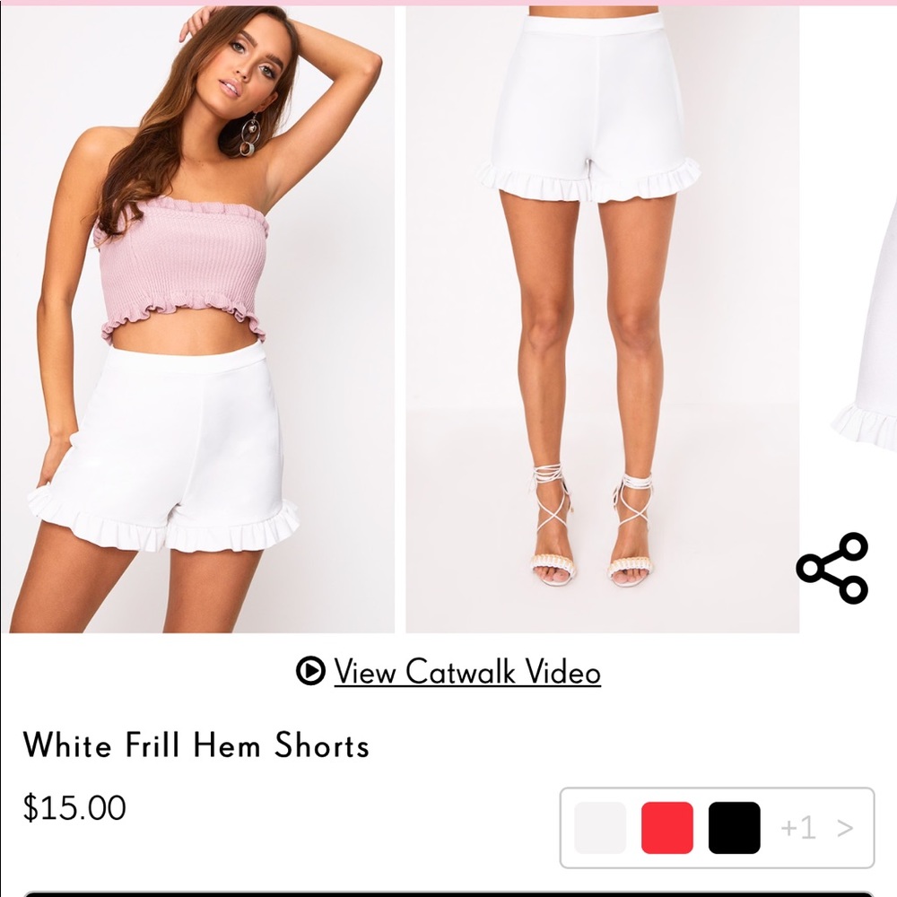 Pretty Little Thing white frill hem shorts