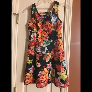 Medium, bright colored, floral skater dress