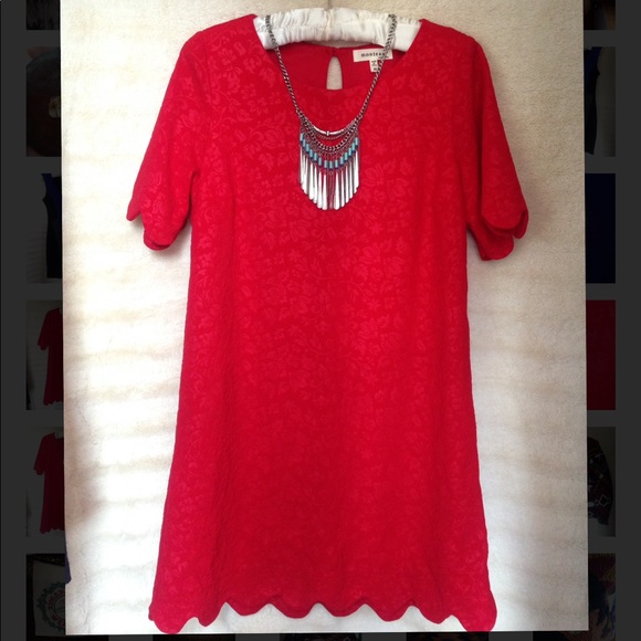Short Sleeve Monteau Scallop Red Dress - Picture 1 of 2