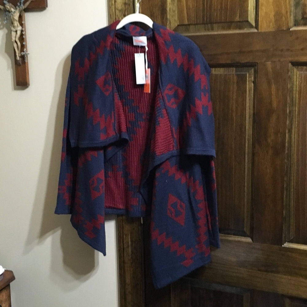 Aztec print navy and red cardigan