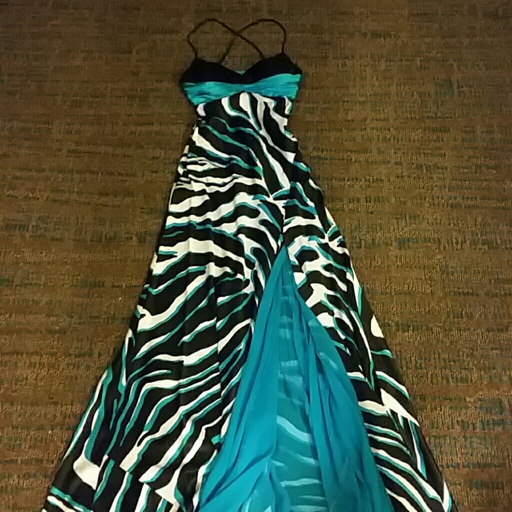 Black and Turquoise Gown with slit
