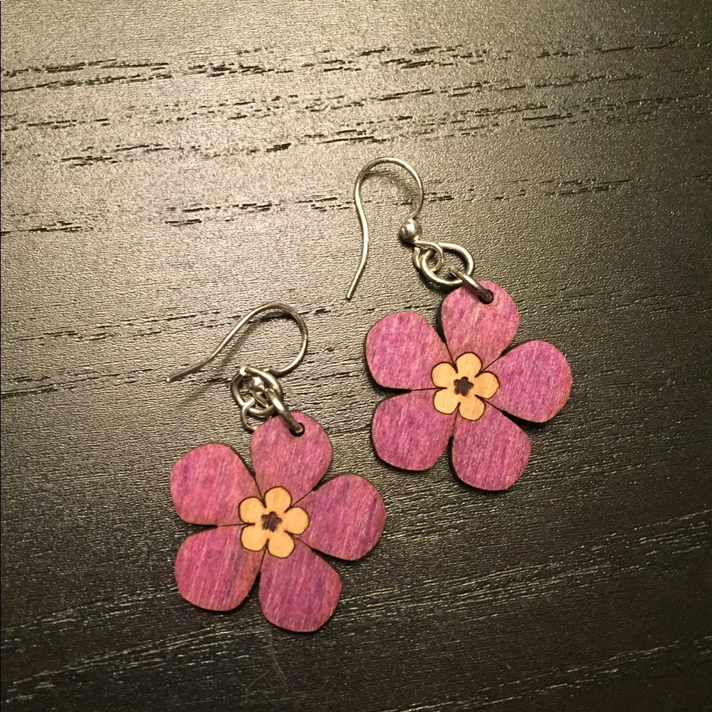 Ladies Purple Flower Handmade Purple Earrings