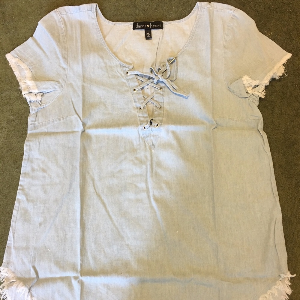 Chambray Denim Fringe Fray Top