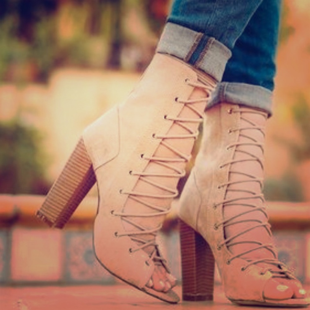 Nude lace up booties😍