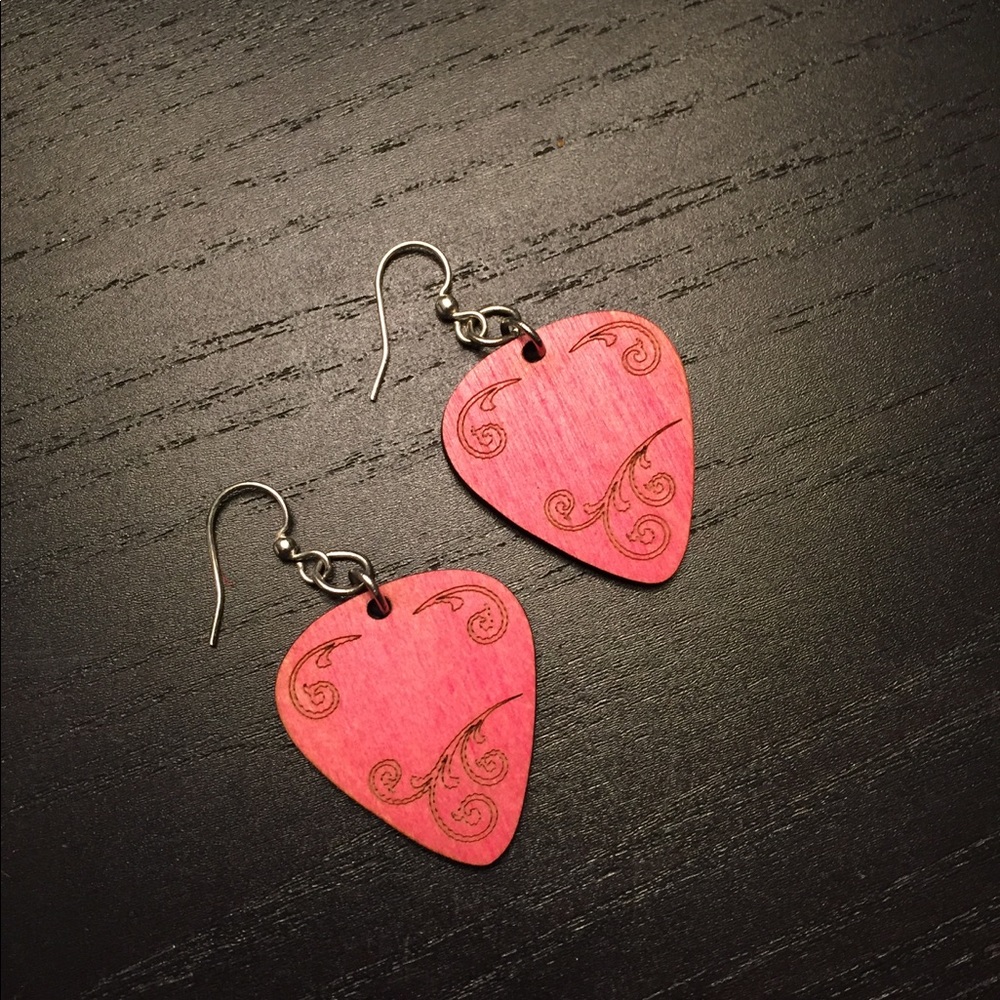 Handmade Lightweight Wood Pink Ladies Earrings - Picture 1 of 3