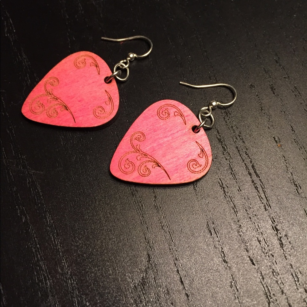 Handmade Lightweight Wood Pink Ladies Earrings - Picture 3 of 3