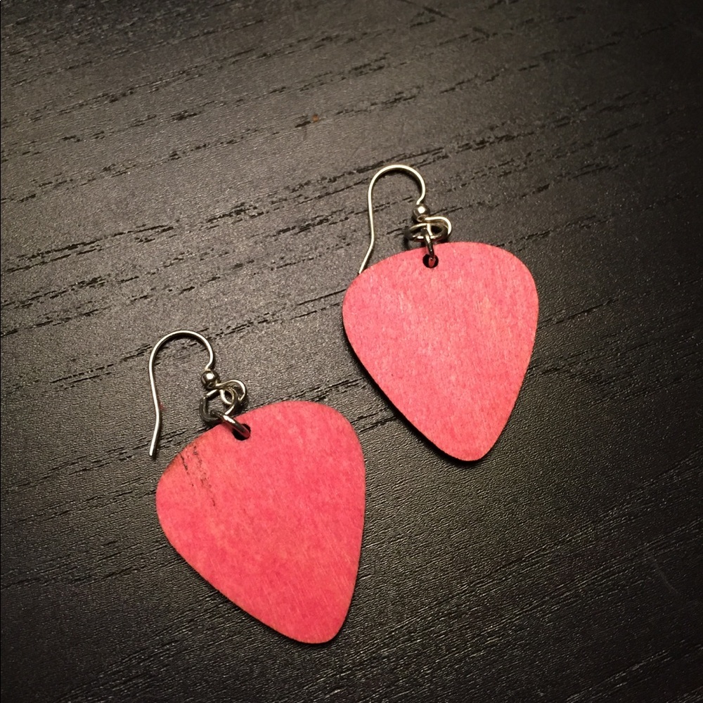 Handmade Lightweight Wood Pink Ladies Earrings - Picture 2 of 3