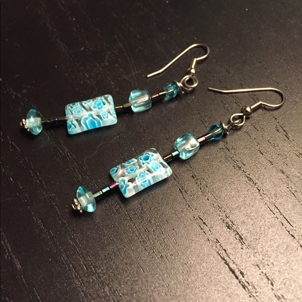 Ladies Handmade Blue Dangle Earrings - Picture 3 of 4