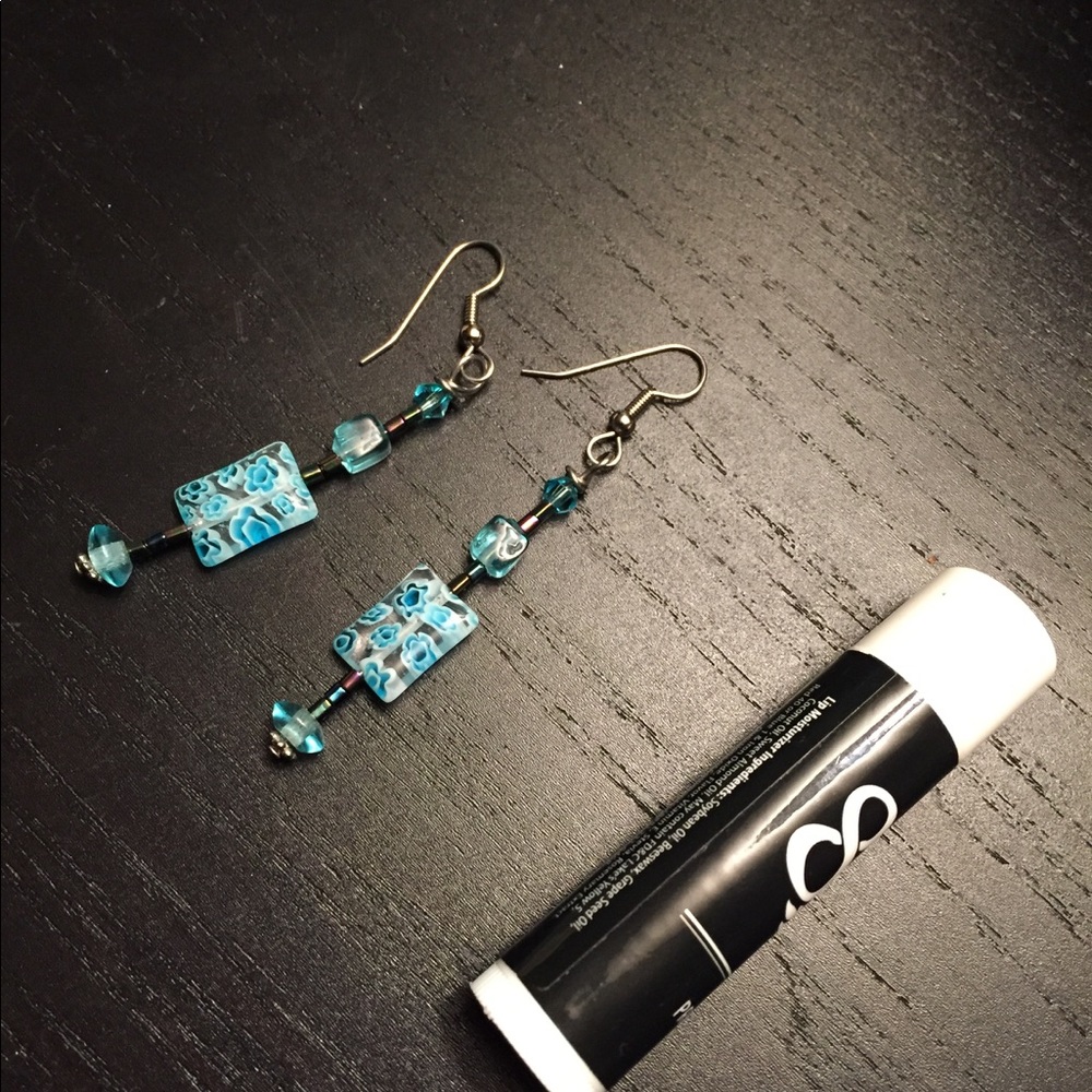 Ladies Handmade Blue Dangle Earrings - Picture 4 of 4