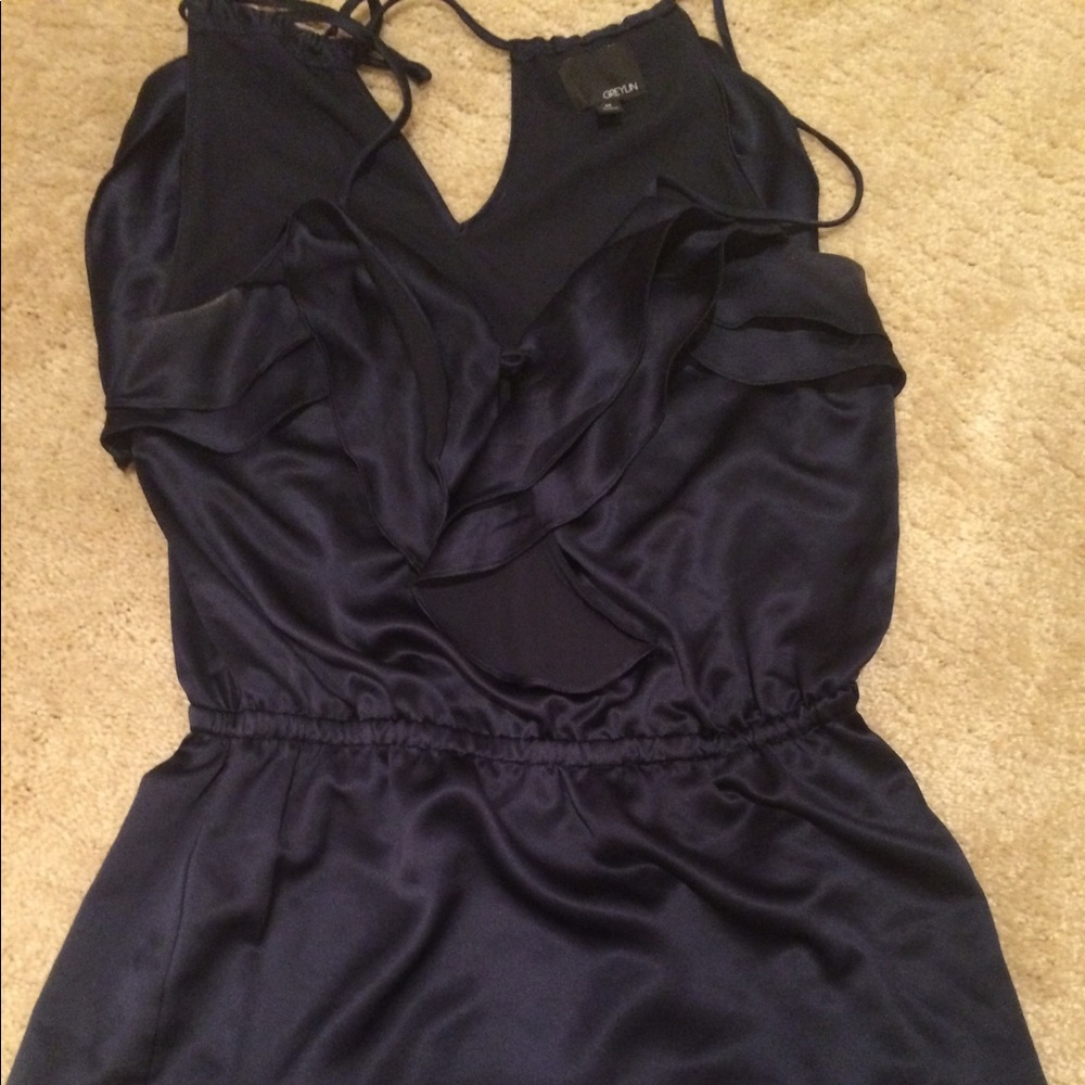 Navy blue silk romper