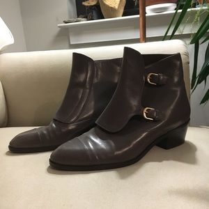Gray-brown J. Crew leather buckle booties