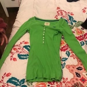 Green Hollister stretchy button up shirt.