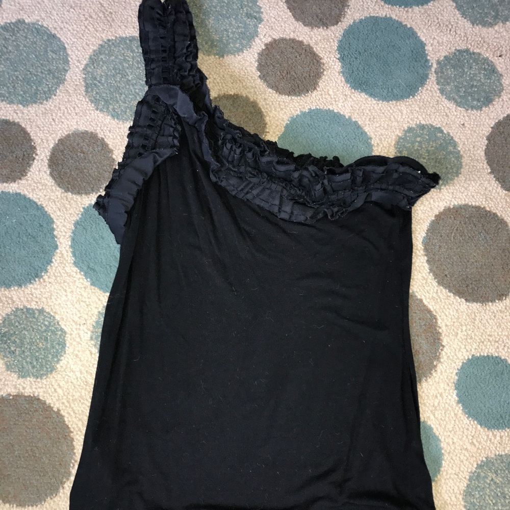 BCBG one shoulder black ruffle top