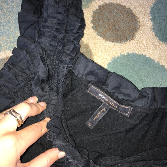 BCBG one shoulder black ruffle top - Picture 2 of 2