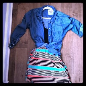 Maxi Dress - Black Top with Stripped Bottom