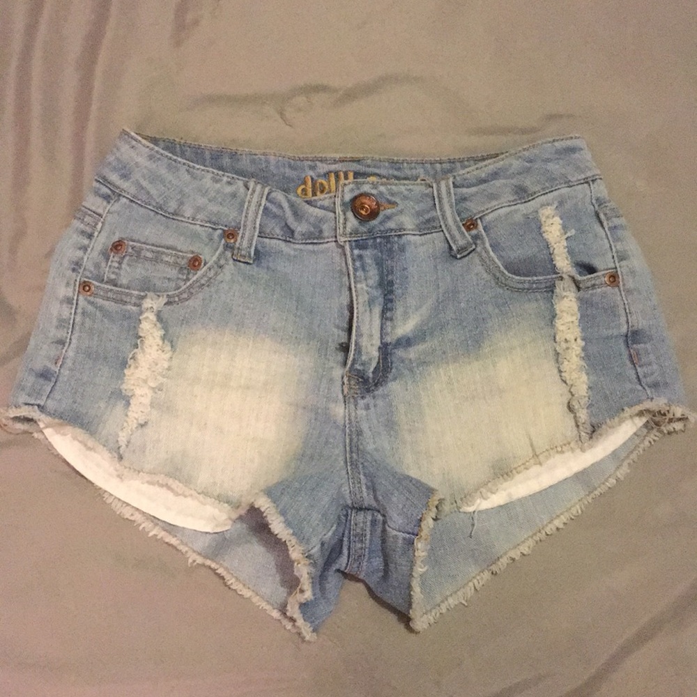Washed up ripped denim shorts