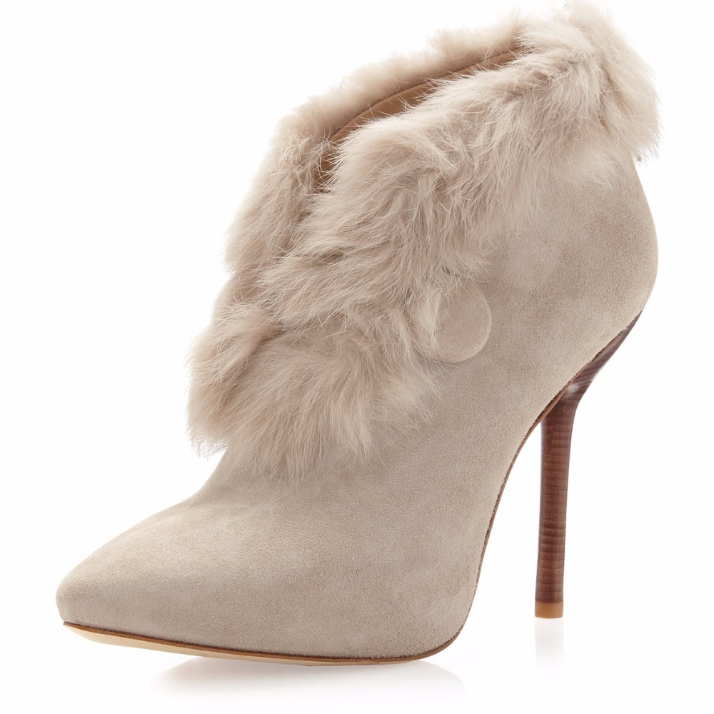 Like New Via Spiga Rabbit Fur Cuff Boot- Taupe