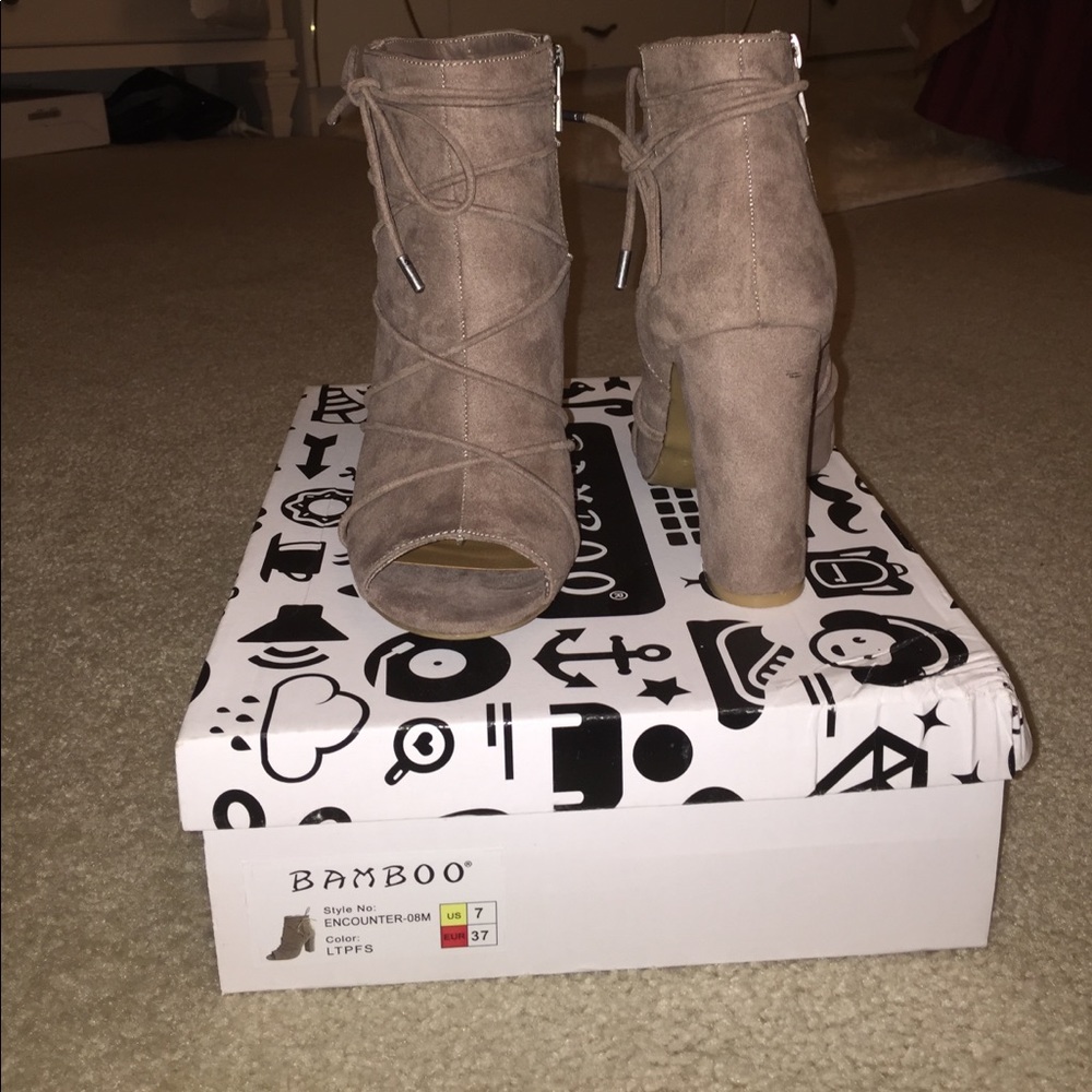 Suede Taupe laced ankle booties