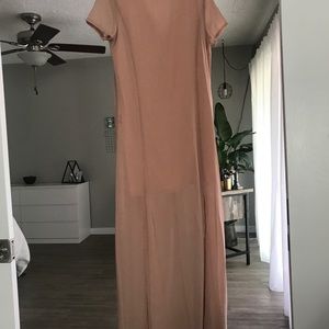 Beige button down double slit maxi dress