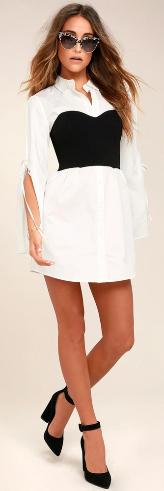 *Sultry Black & White Business shirt dress