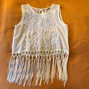 Lace crop top with fringe