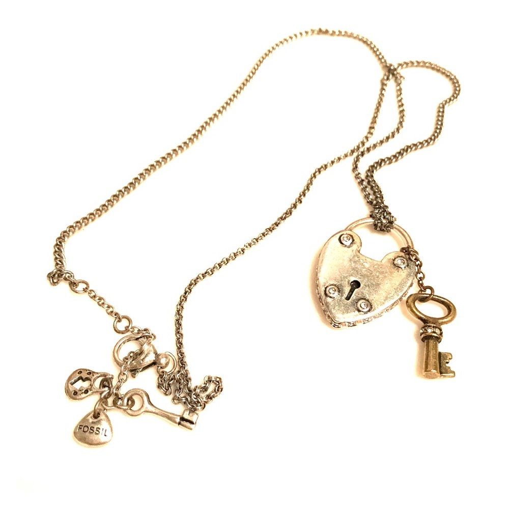 Fossil Heart & Key Necklace