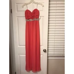Strapless coral gown