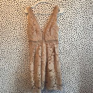 Light Grey/Nude Lace Overlay Dress