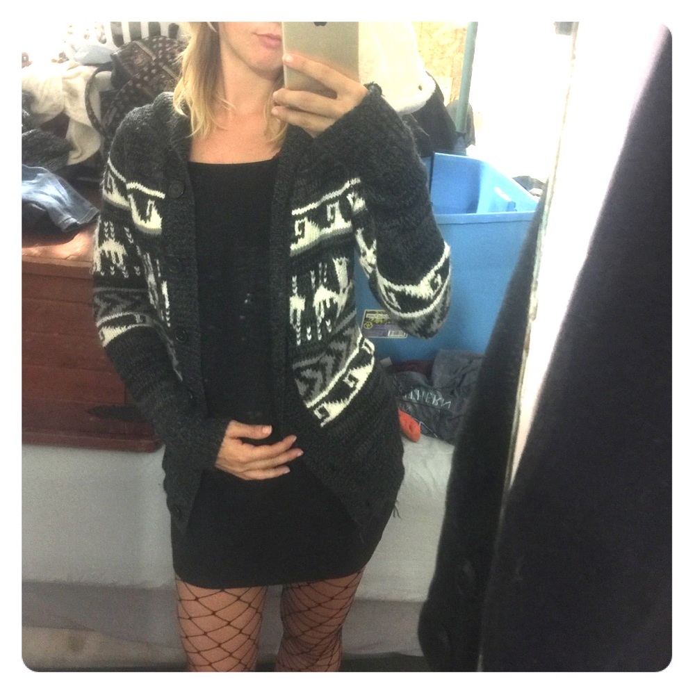 Dark gray and white hooded sweater