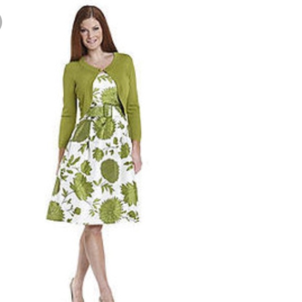 Jessica Howard green floral print dress w/sweater.