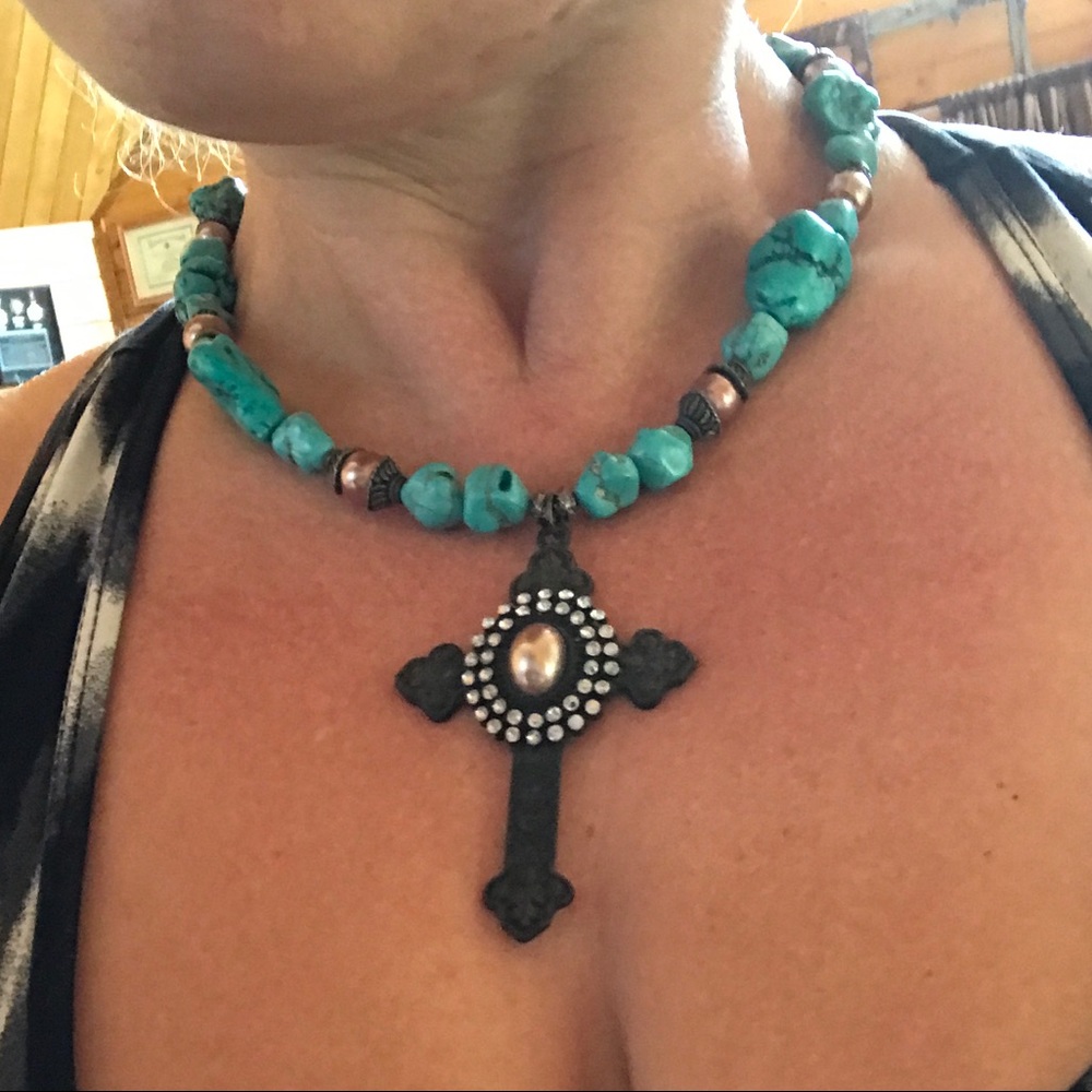 Cross and TURQUOISE handmade necklace